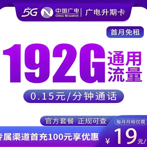 广电升期卡19元192G（店家再赠话费）